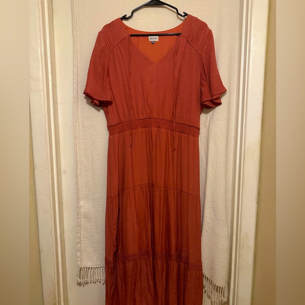 Yarn & Sea, XL, casual maxi dress with elastic waist and cap sleeves